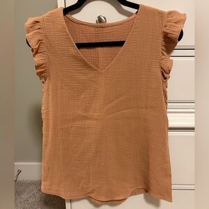 Khaki Guaze Ruffle Sleeve Top